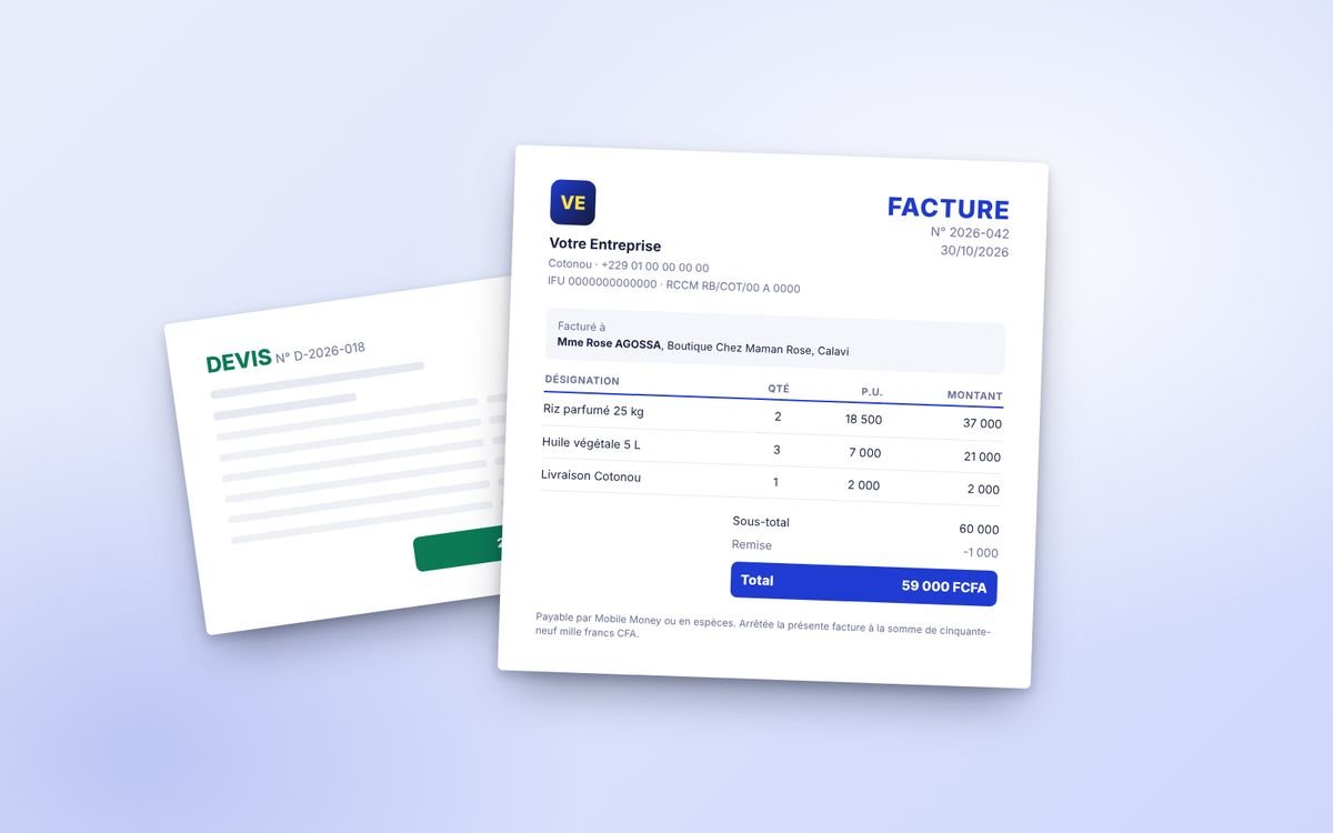 Aperçu du modèle Modèles Factures & Devis ouvert dans un tableur