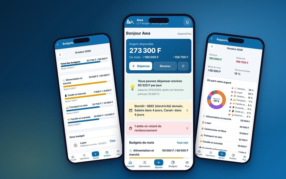 Écrans réels de LCT Budget sur téléphone